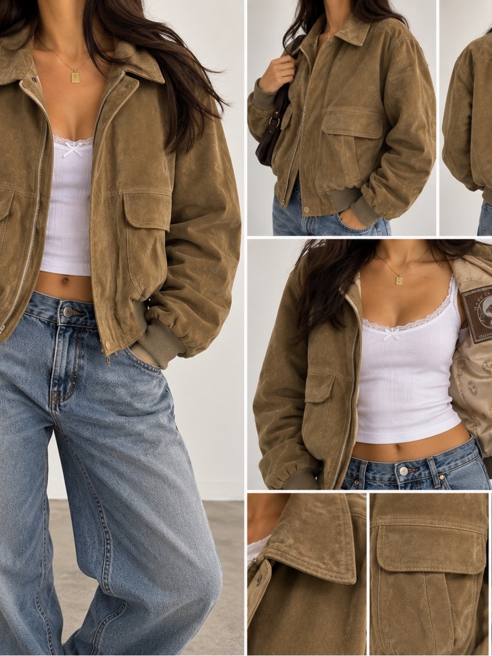 Made in Italy Brown Brushed Cotton Bomber Utility Jacket Size Me